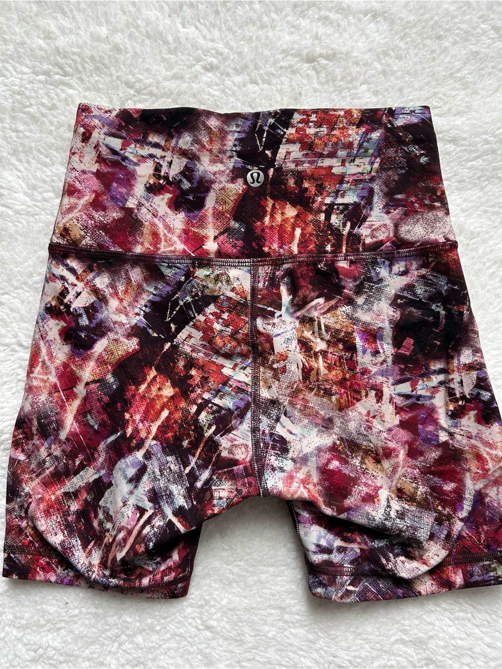 Lululemon Wunder Under Pink Abstract Printed Biker Athletic Shorts - Picture 3 of 7
